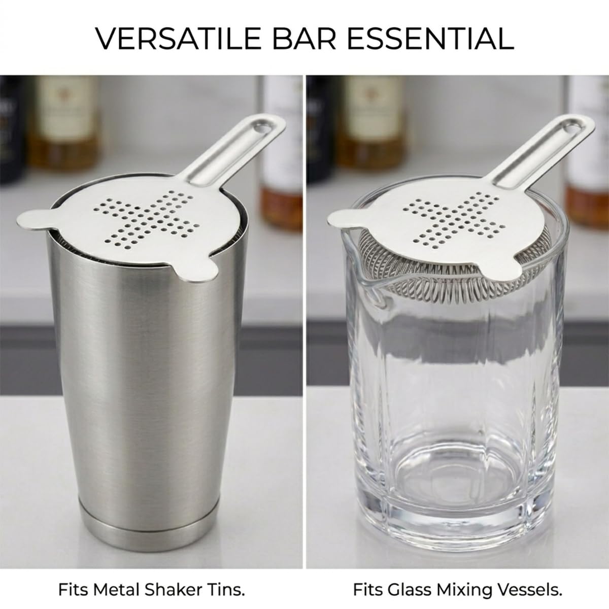 Professional Hawthorne Cocktail Strainer, Food-Grade 304 Stainless Steel Bar Strainer with High-Density Spring, Ergonomic Drink Strainer for Cocktails, Shakers, and Mixing Glasses - Silver