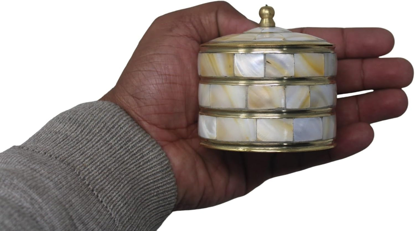 Decorative Jewelry Trinket Box Unique Gift For Home Décor Antique Metal Case with Mother of Pearl Sindoor Box/Coin Box (All Set Black)