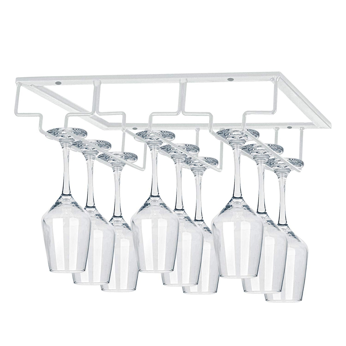 MOCOUM Wine Glasses Rack Under Cabinet Stemware Rack, Wine Glass Hanger Rack Wire Wine Glass Holder Storage Hanger for Cabinet Kitchen Bar (White, 3 Rows 2 Pack)