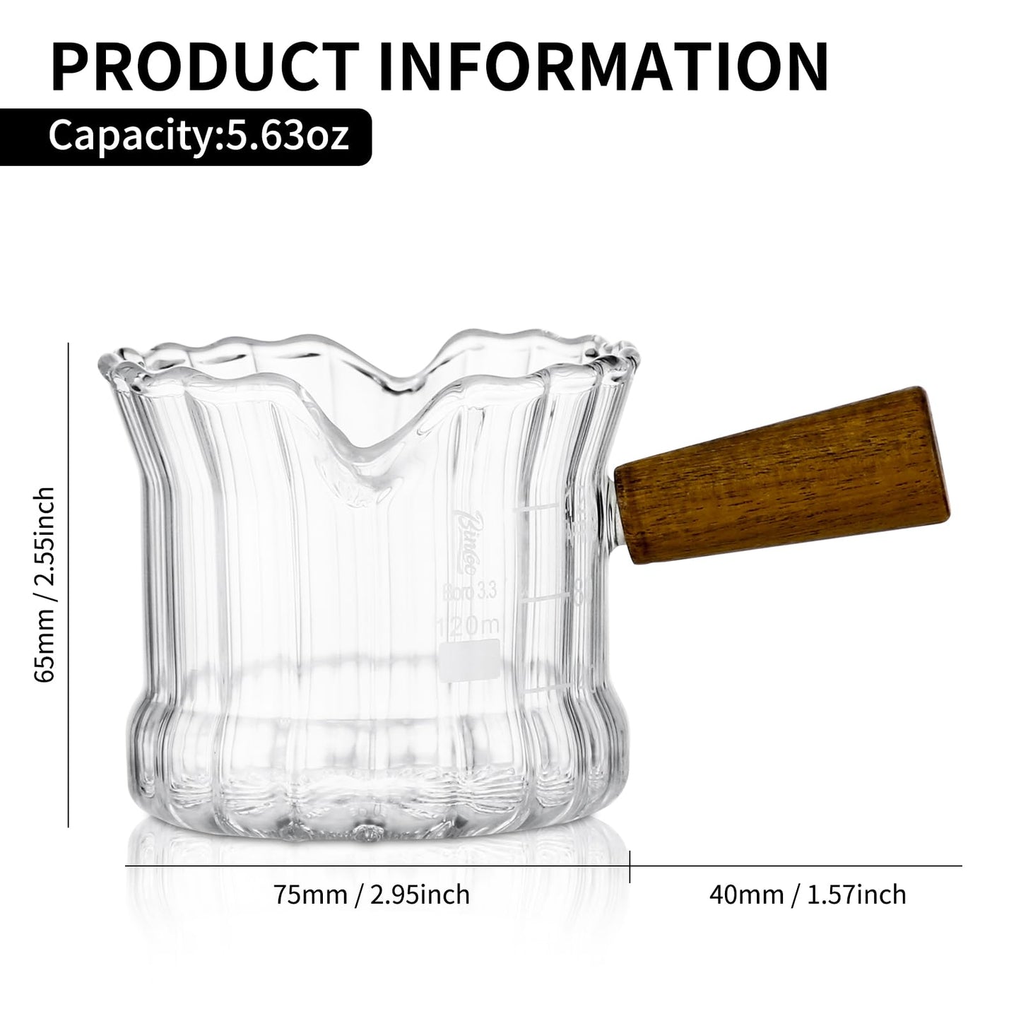 Bincoo Espresso Shot Glass Set of 2, 120 ML Premium Espresso Cups with Handle and Dual-Scale, Espresso Shot Glass with V-Shaped Mouth. Each cup holds 120ML (4oz), ideal for single or double shots.