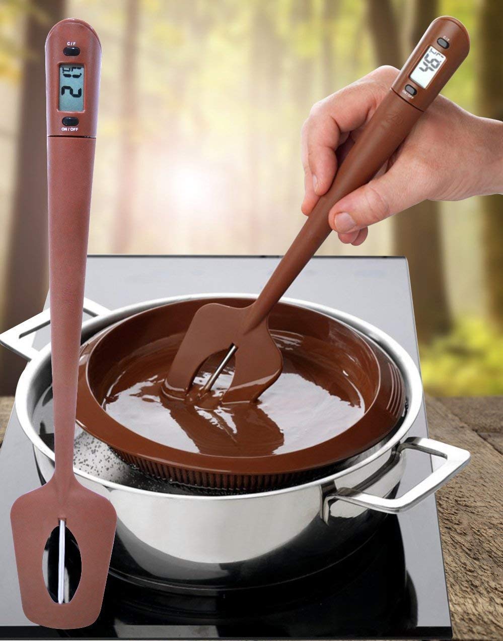 Lightbeam Digital Candy Thermometer, Instant Read Kitchen Cooking & Spatula Thermometer Temperature Reader & Stirrer in One BPA Free Food Grade Material