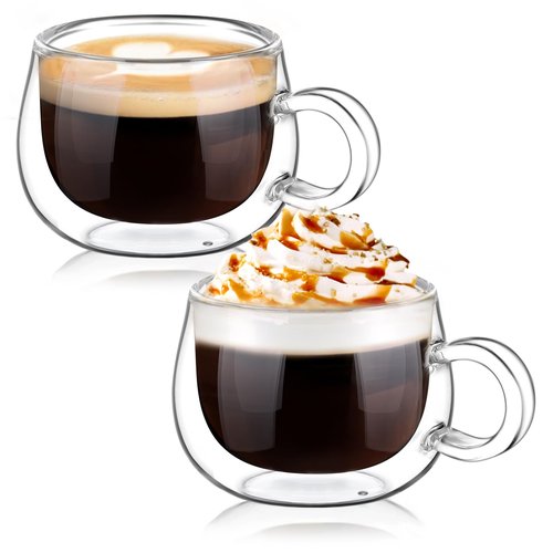 glastal German Quality 4 Oz Insulated Double Wall Glass Espresso Cups, Espresso Coffee Cups, Double Espresso Cups, Demitasse Cups, Espresso Mug, 120 ml (full capacity) Tazas De Cafe Expreso 2 Pack