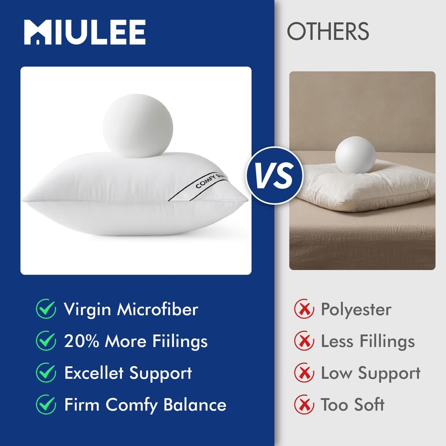 MIULEE 18x18 Inch Pillow Inserts - Pack of 2 Comfy Down Alternative Throw Pillows for Sofa & Bed