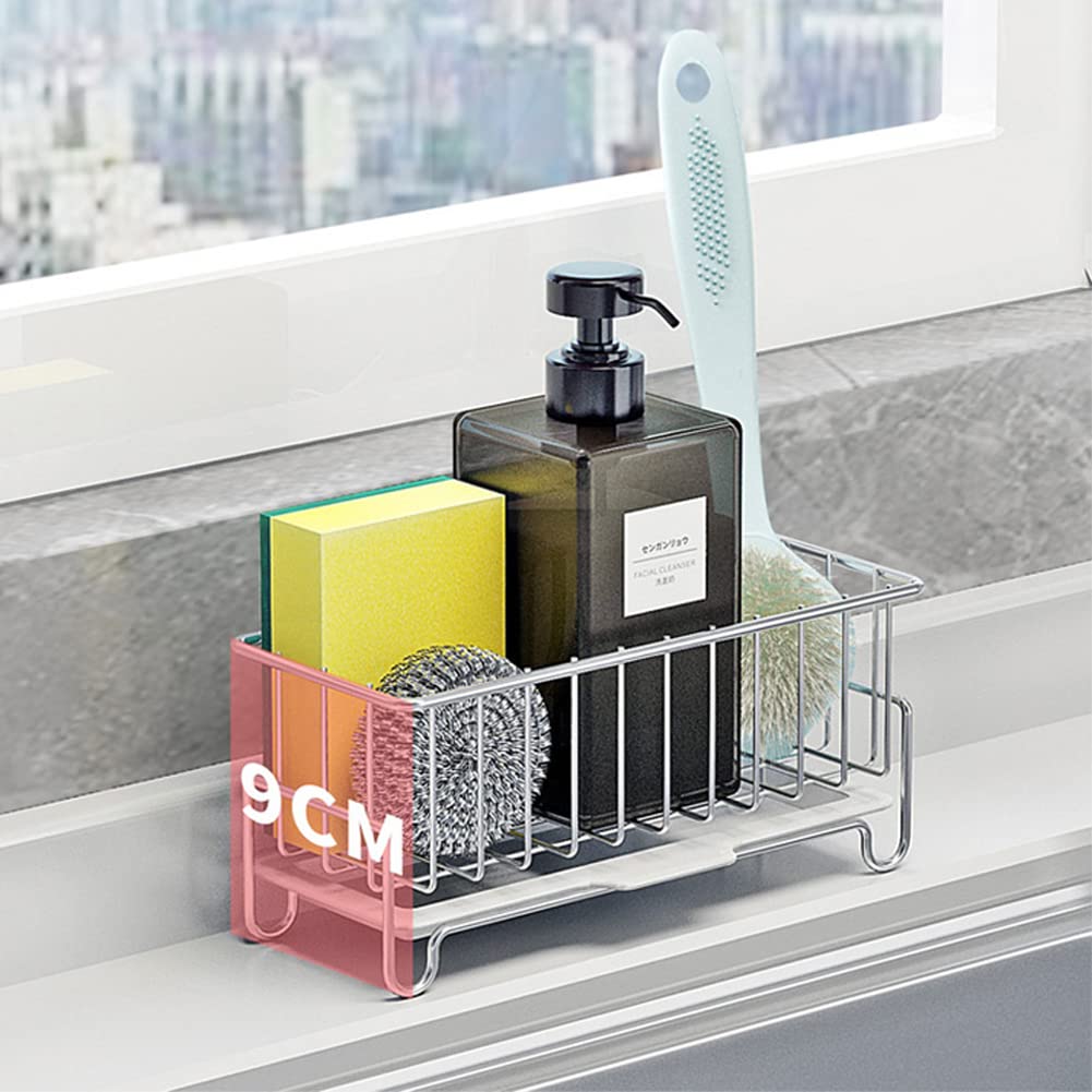 MINGFANITY Kitchen Countertop Sponge Holder, SUS 304 Stainless Steel Dish SoapOrganizer, Basket for Cleaning and Scrub Tool, Kitchen Sink Brush Caddy Holder