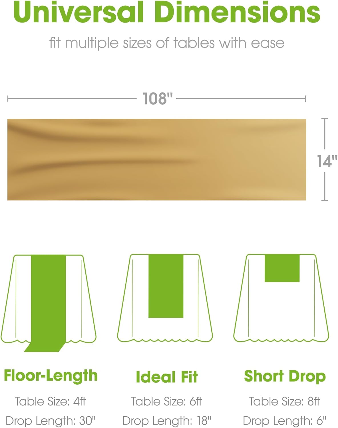 Pureegg Gold Plastic Table Runners - 10 Pack, 14'' x 108'', Water-Resistant & Disposable for Weddings, Parties, & Home Decor