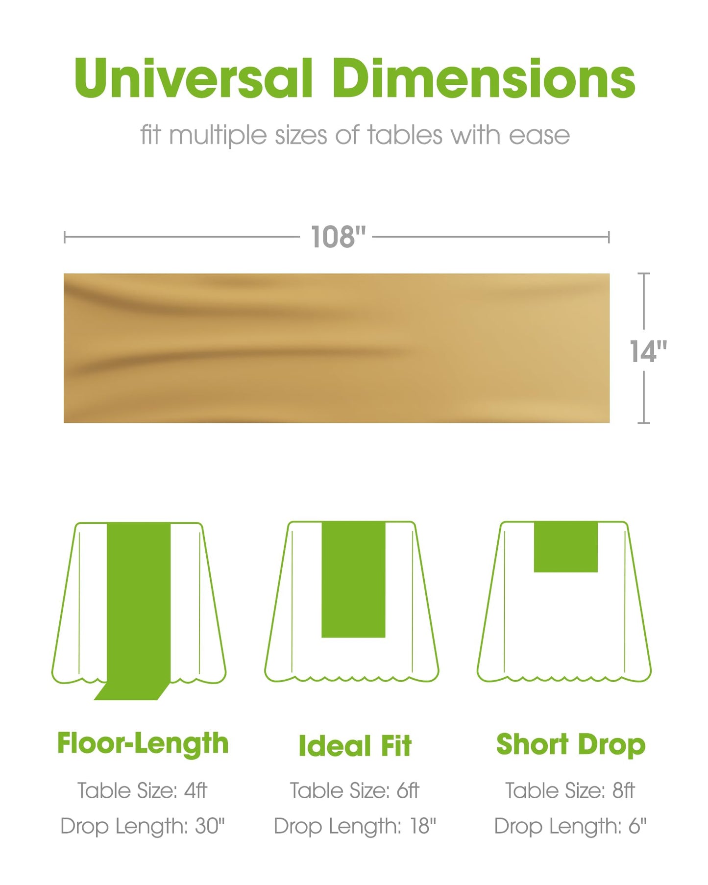 Pureegg Gold Plastic Table Runners - 10 Pack, 14'' x 108'', Water Resistant & Disposable Centerpiece Decorations for Table Cloth, Wedding, Birthday, Holiday, Baby Shower, Party, Home Decor