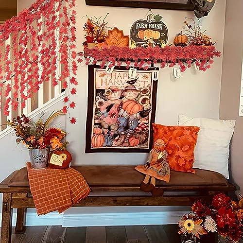 CQURE 12 Pack 84Ft Fall Leaf Garland, Hanging Vines Garland Artificial Fall Maple Leaves Thanksgiving Decor for Home Wedding Fireplace Christmas
