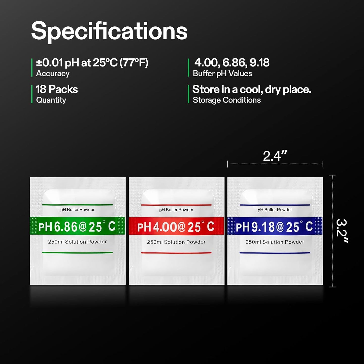 VIVOSUN pH Meter Buffer Solution Powder - 18-Pack for Accurate pH Calibration | pH 6.86/4.00/9.18