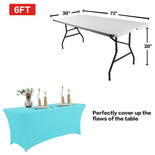 IVAPUPU 6FT Table Cloth for Rectangular Fitted Events Stretch Blue Mist Table Covers Washable Cover Spandex Tablecloth Protector for Party, Wedding, Cocktail, Banquet, Festival