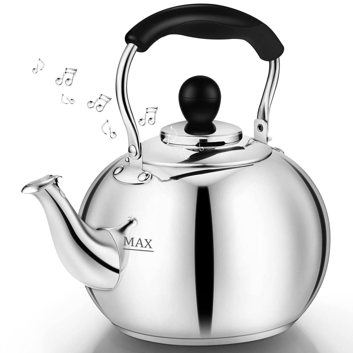 Stovetop Tea Kettle with Whistle - 2.0 Quart 18/8 Stainless Steel Tea Pot for Gas Stove & Electric Coil Stovetop, Food-Safe, Easy-Pour Spout, Mirror Polished Classic Water Kettle