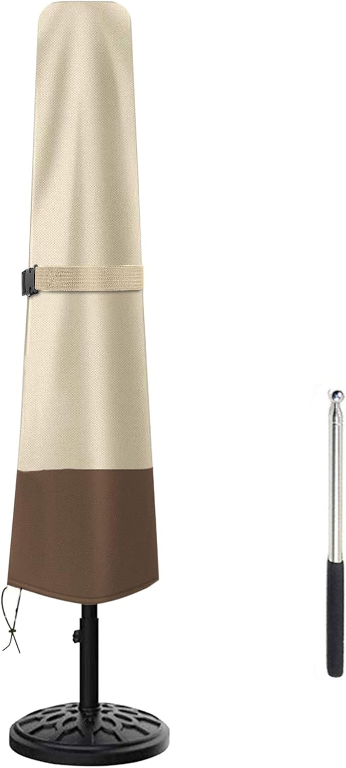 Patio Umbrella Cover - Heavy Duty 600D Oxford, Waterproof Protection for 7ft to 10ft Umbrellas | Beige & Brown