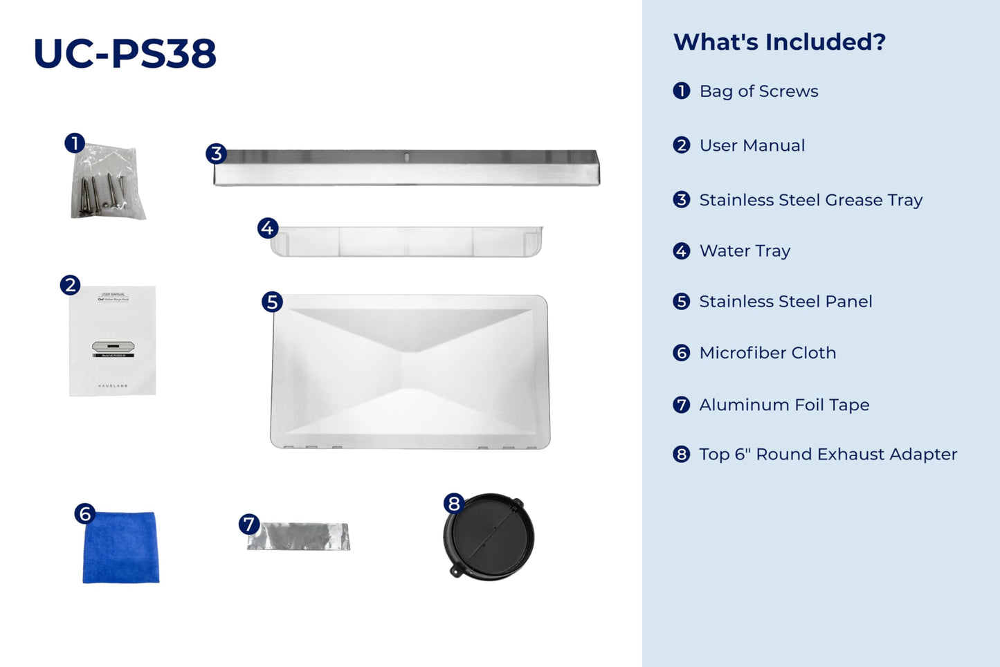 Hauslane Range Hood 30" Under Cabinet, 950 CFM Kitchen Range Hood | Steam Auto Clean Vent Hood, 6 Speed Kitchen Hood with Touch Panel | Stainless Steel Range Hoods Chef Series PS38