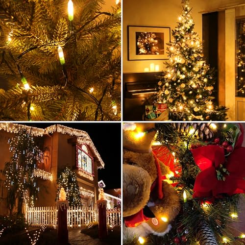 AMMAKER 100 LED Battery Operated Christmas String Lights with Timer, Warm White, 39.5FT Waterproof Indoor Outdoor Wreath & Party Decor