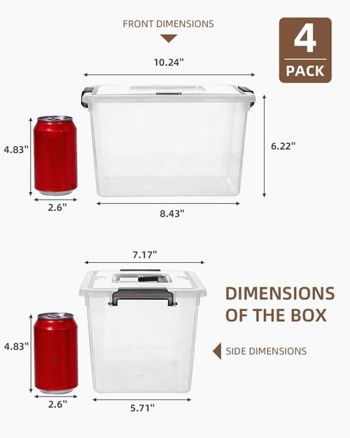 ITYLIFE Clear Plastic Storage Bins - 4 Pack with Latching Lids & Handles | Stackable Organizing Containers for Toys, Crafts, Tools