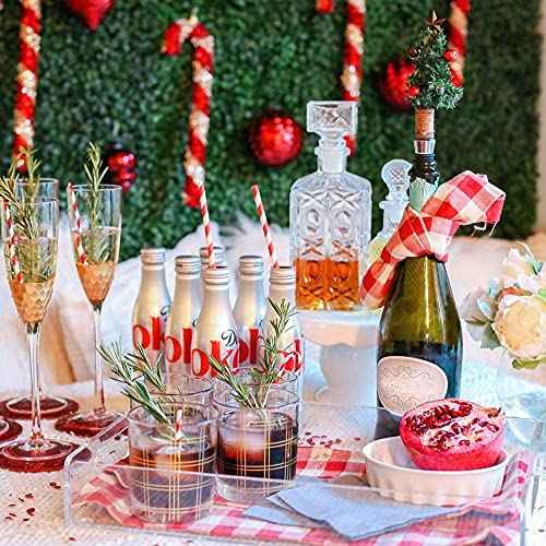 100 Red and White Paper Straws Bulk, Disposable Red Striped Drinking Straws Paper Cake Pop Sticks for Craft and Christmas Decoration (7.75inch)