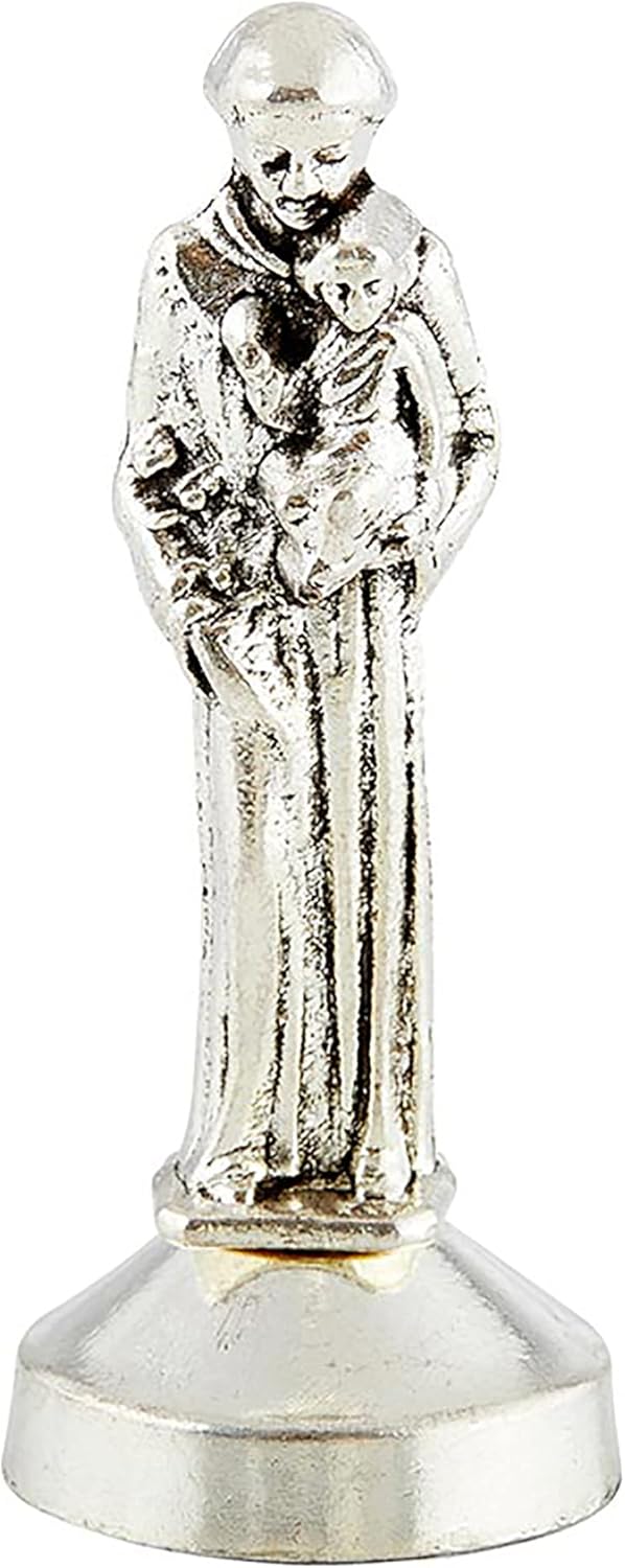 Saint Anthony Mini Statue - 2 Inch Metal Figurine with Laminated Prayer Card & Magnetic Base | Perfect for Car Dash
