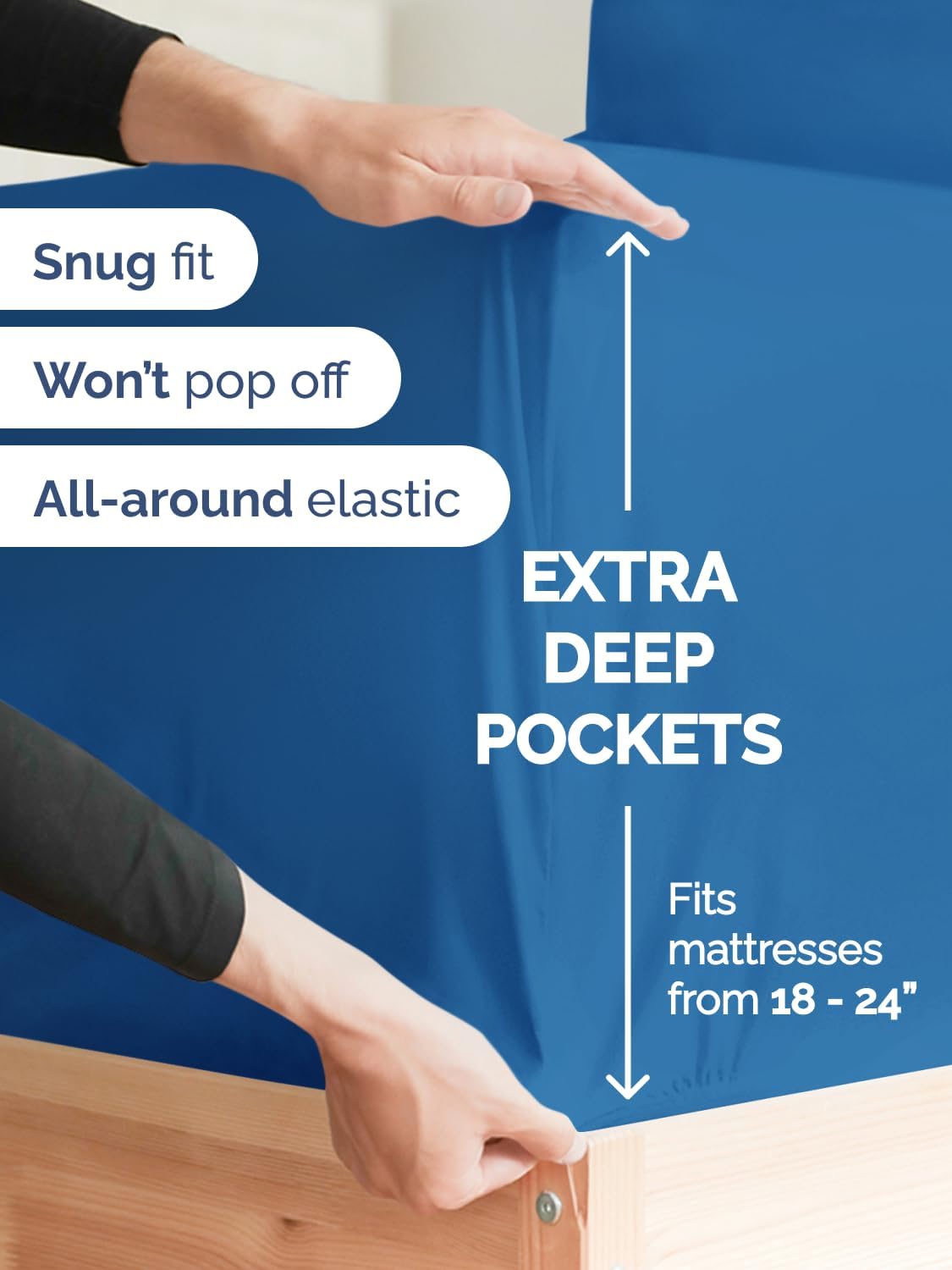 Skiennix Extra Deep King Sheet Set | 6-Piece Breathable Cooling Bedding - Soft, Wrinkle-Free Royal Blue