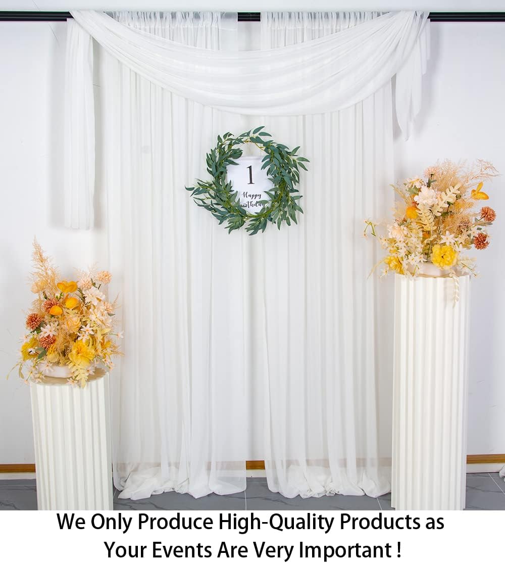 Elegant White Chiffon Curtain Panels - 2 Pack, 2.4ft x 9ft Tulle Window Drapes