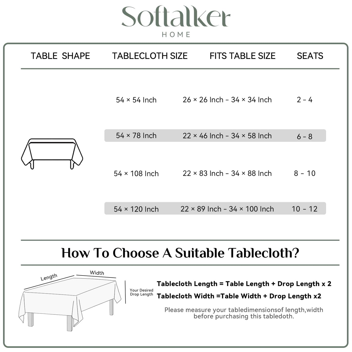 Softalker Vinyl Tablecloth Rectangle, Outdoor 100% Waterproof Oil Proof Plastic Edge Binding Table Cloth, Heavy Duty Thick Wipeable PVC Table Covers for Picnic Dining Party - 54 x 78 Inch, Light Grey