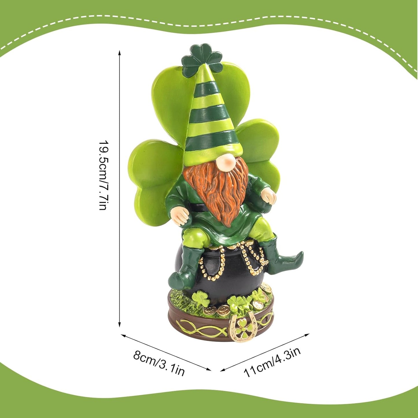 Skiennix St. Patrick's Day Gnome Decorations - Resin Leprechaun Pot of Gold Figurines | Green Indoor Centerpieces