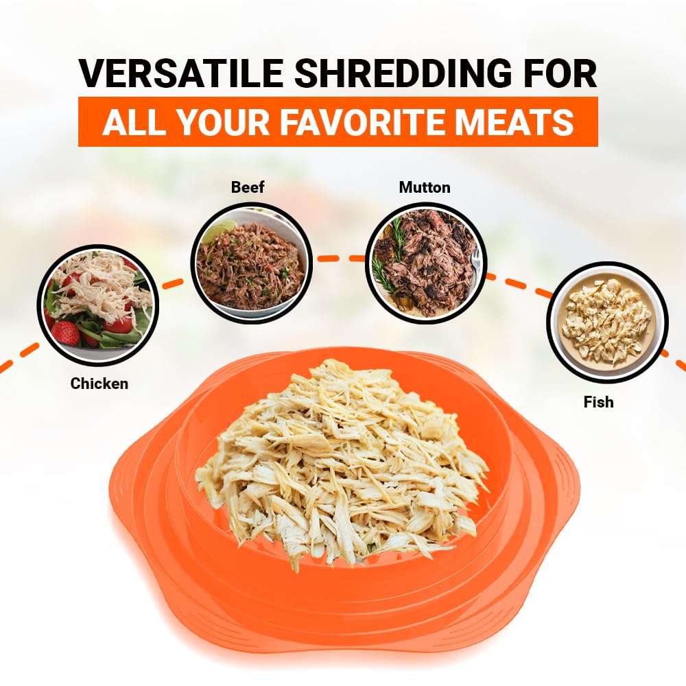 Chicken Shredder Tool Twist Large Orange, 10” BPA-Free Meat Shredder for Chicken Breast Pork Beef, Manual Food Shredder with Brush, Anti-Slip, Ergonomic Handle, Fast Shredding for Kitchen & Meal Prep