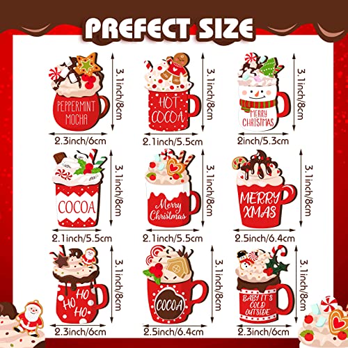 BBTO 36 Pieces Christmas Ornaments Hot Cocoa Cup Wood Hanging Ornaments Gingerbread Marshmallow Coffee Bar Decoration Wood Xmas Decoration for Tree Home