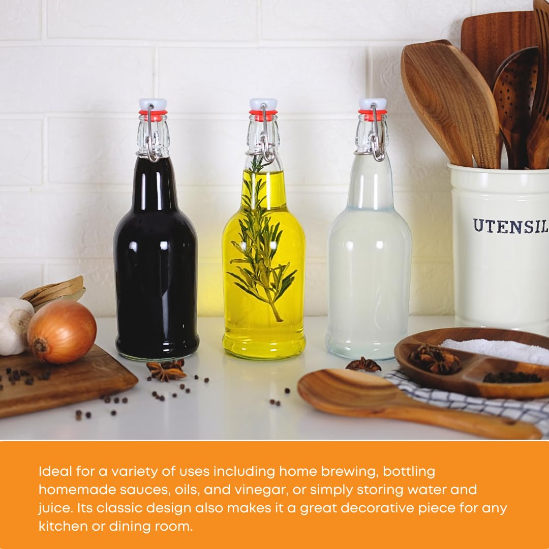 FastRack Swing Top Glass Bottles |33 oz – Pack of 12 | Clear Flip Top Glass Bottles for Home Brewing, Carbonated Drinks, Kombucha, Fermentation, Water | Food Grade – ECO Friendly