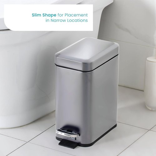 Home Zone Living 1.3 Gallon Stainless Steel Trash Can - Slim Design with Lid & Step Pedal | Silver, 5 Liters