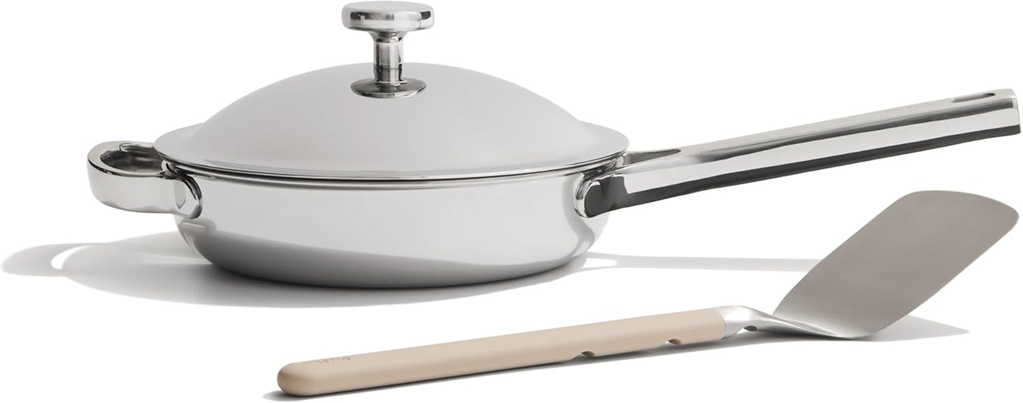 Our Place Mini Titanium Always Pan Pro - 8.5" PFAS-Free Nonstick Frying Pan with Spatula | Chef-Grade Tri-Ply Stainless Steel & Aluminum | Induction & Oven-Safe up to 1000°F | Chrome Finish
