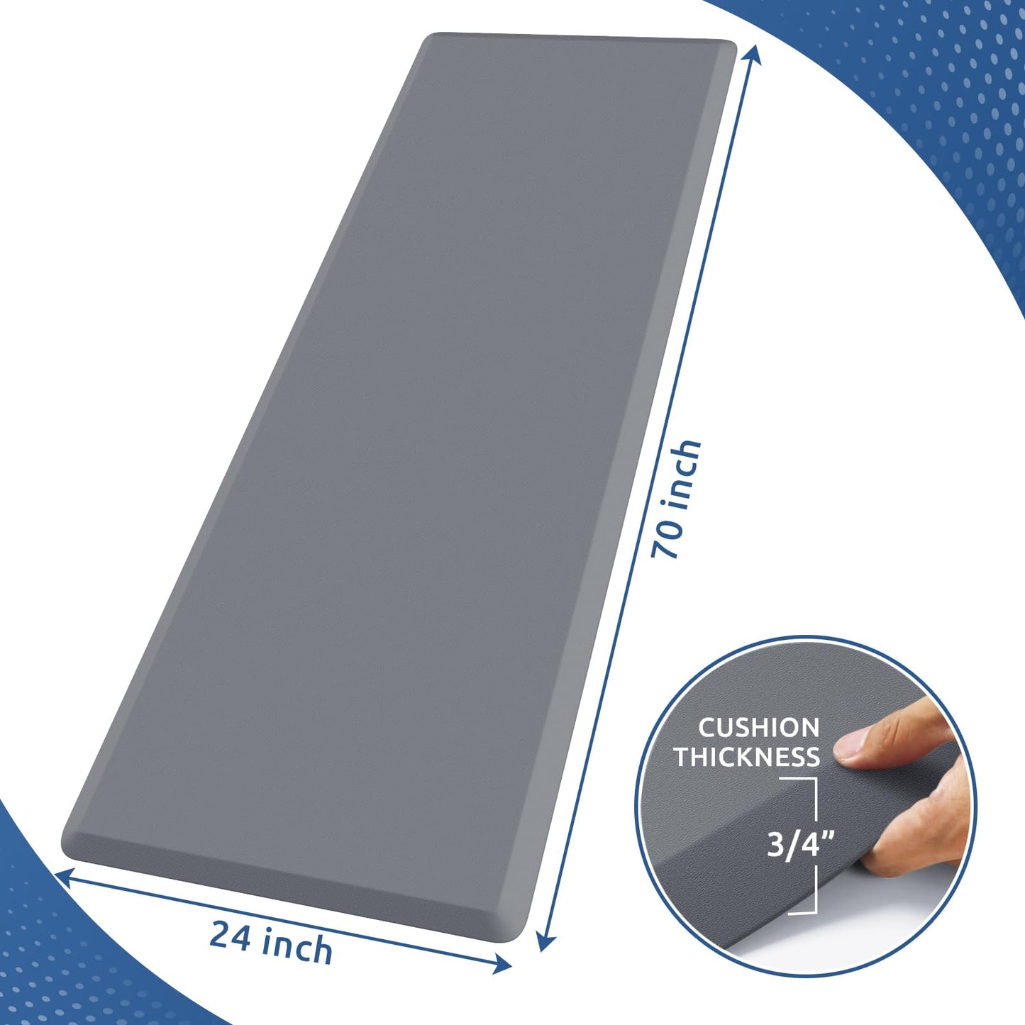 KitchenClouds Kitchen Mat Cushioned Anti Fatigue Rug 24"x70" Water Resistant, Non Slip, Standing and Comfort Desk/Floor Mats for House Sink Office (Grey,0.8inch)