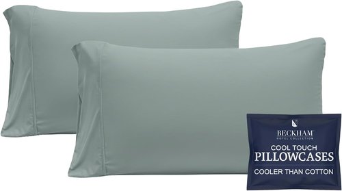Beckham Hotel Collection Cooling Pillowcases - Silky Soft & Breathable | Standard/Queen Size Set of 2, Aqua Gray