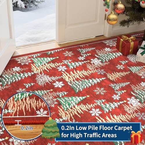 GarveeHome Red 2.5ft x 8ft Christmas Rug - Non-Slip Washable Holiday Runner