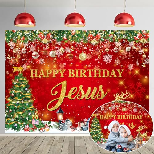CINRAY 7x5FT Jesus Birthday Banner Backdrop Christmas Holiday Decorations