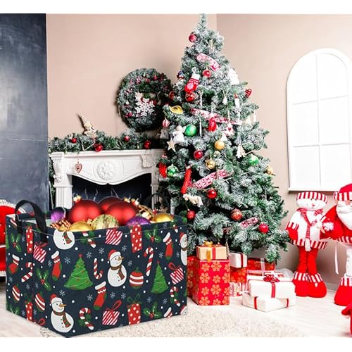 Rectangular Christmas Basket Tree Christmas Gift Baskets for Families Cute Baby Storage Bin Kids Storage Bin Toy Organizer Box Christmas Room Decor for Christmas Parties(Blue Christmas)