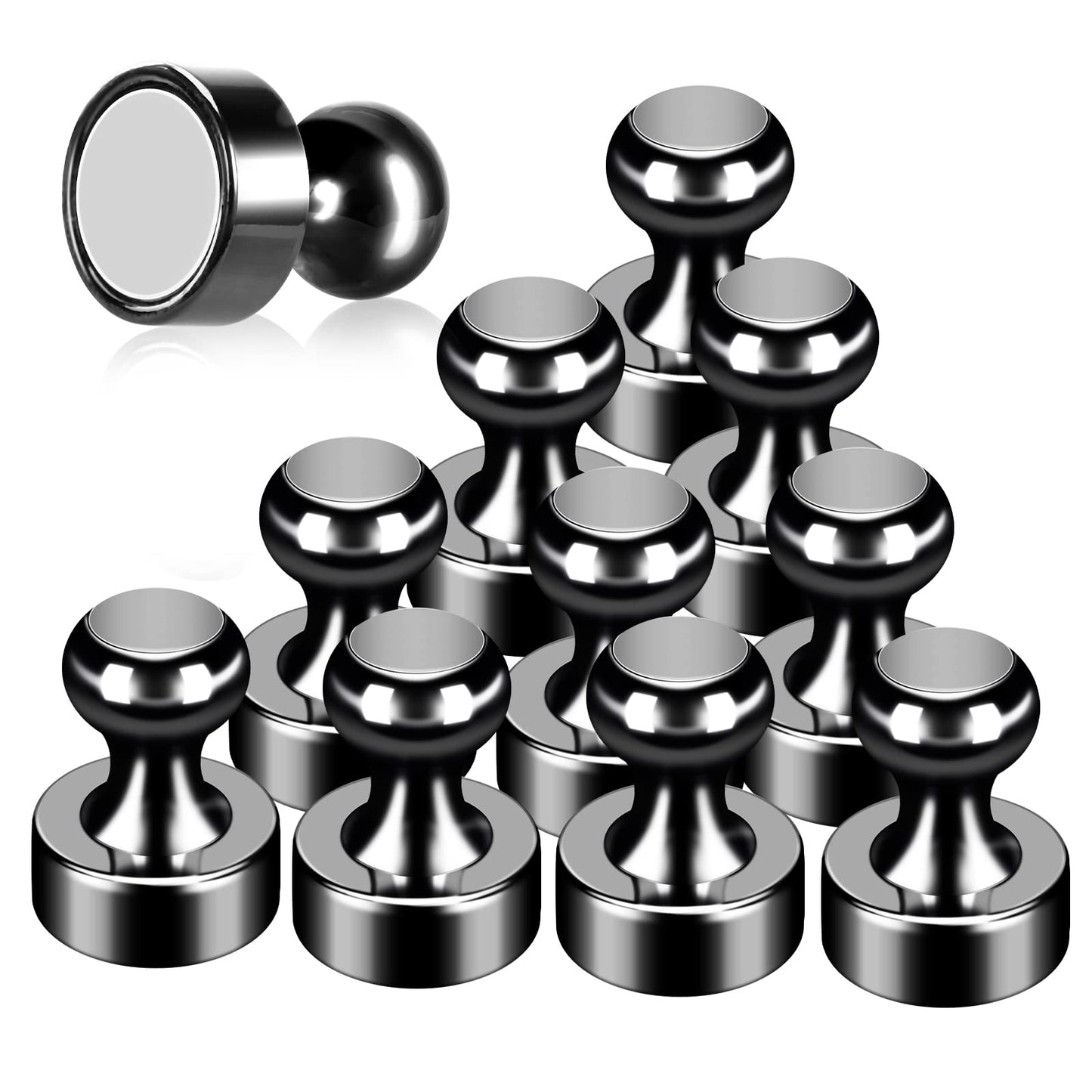 GOOZADA 12Pack Fridge Magnets Black,Metal Refrigerator Magnet, Strong Push Pin Magnets for Whiteboard, Refrigerator, Dry Erase Board, Map, Locker Accessories, Office Accessories, Kitchen Accessories