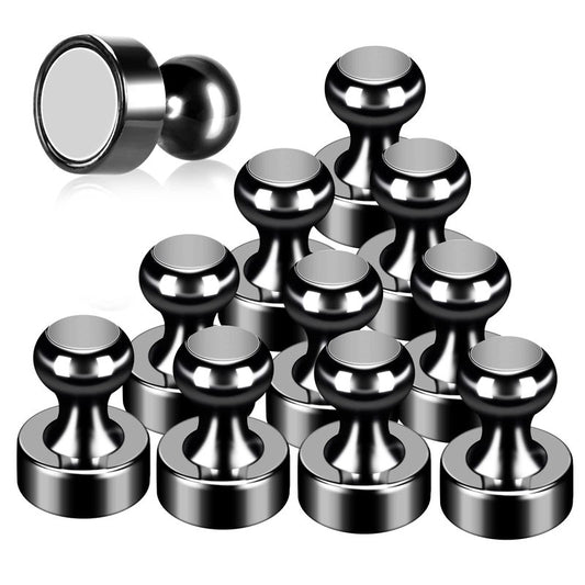 GOOZADA 12Pack Fridge Magnets Black,Metal Refrigerator Magnet, Strong Push Pin Magnets for Whiteboard, Refrigerator, Dry Erase Board, Map, Locker Accessories, Office Accessories, Kitchen Accessories