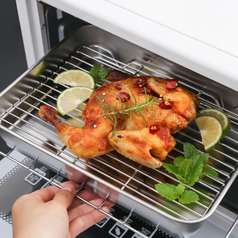 LALAFINA Nonstick Deep Baking Sheet with Wire Cooling Rack - 9.05" x 6.69" x 1.96" for Cooking & Grilling