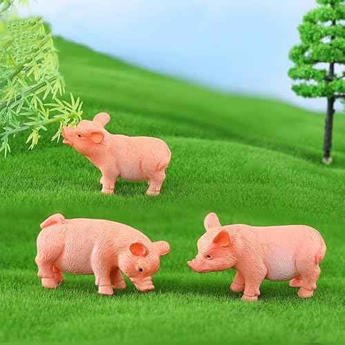3 Pcs Realistic Pink Pig Figurines ? Mini Animal Cake Toppers, Micro Landscape Fairy Garden Decor, Desk Decorations, Collectible Piggy Figurines for Birthday and Christmas Gifts