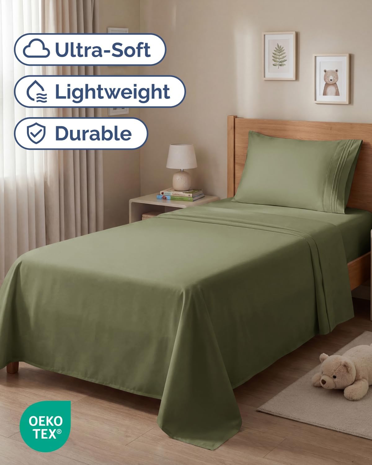 Regine Switzerland Twin Size 3-Piece Sheet Set - Comfy Cooling Bed Sheets - Luxury Hotel Quality - Deep Pockets, Soft & Wrinkle-Free - Oeko-Tex Certified - Sage Green