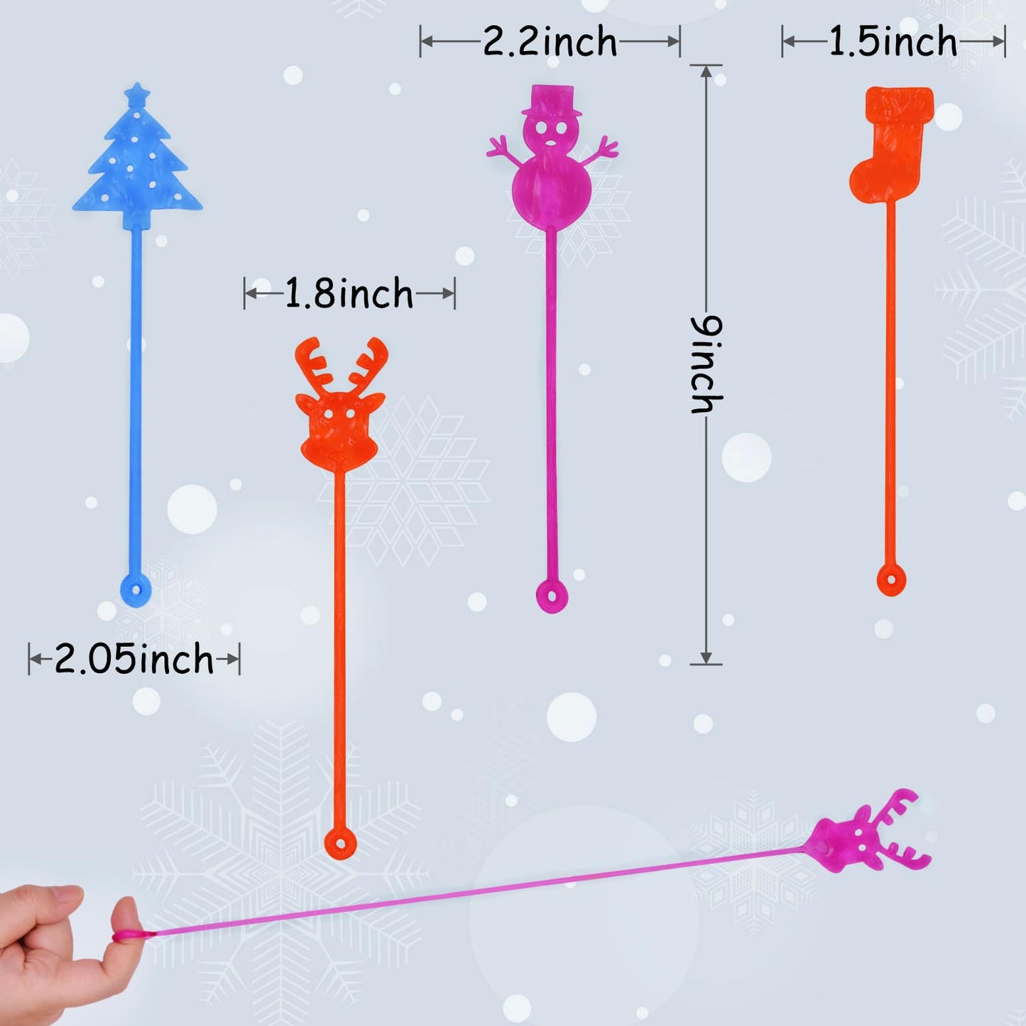 Menzcci 24 Pack Christmas Sticky Hand Toys, 8 Styles Christmas Stocking Tree Hat Glove Deer Snowman Sticky Stretchy Toys for Kids Boys Girls Christmas Stocking Stuffers Party Favors Gifts