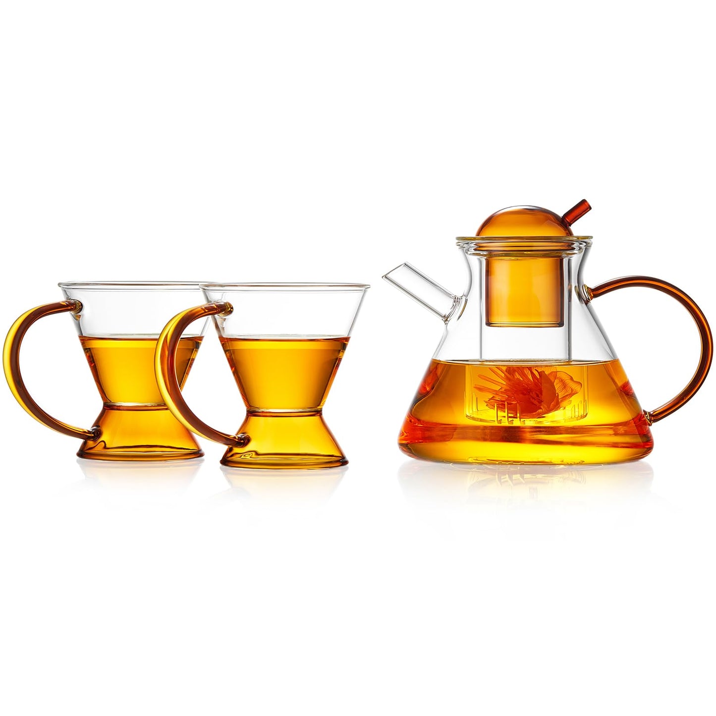 Glass Teapot Tea Pot With Infuser, Glass Kettle, Tea Glass Pot, Glass Tea Cup With Infuser And Lid For Loose Leaf Tea Steeper, Tea Pots For Tea Party, 2 Glass Cups With Saucers, 1 Male Cup Tea Gift.