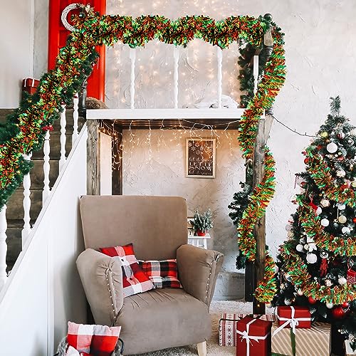 131ft Red Green Christmas Tinsel Garland - 40m Multi Color Classic Decor, Riceshoot