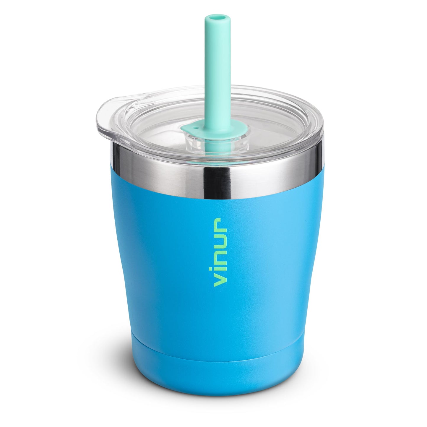 VINUR Kids 9 oz Tumbler with Lid and Straw|18/8 Stainless Steel Insulated Drinking Cup with Silicone Base|Spill Resistant|Gift for Girls and Boys, Sky Blue