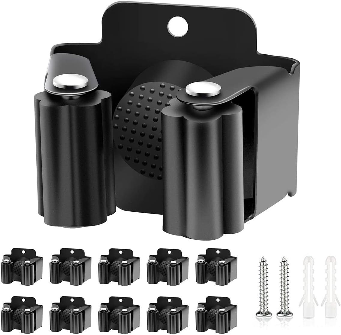 Verdenu Broom Holder Wall Mount - 10 Pack Stainless Steel Mop Organizer for Home & Garage Storage | Black