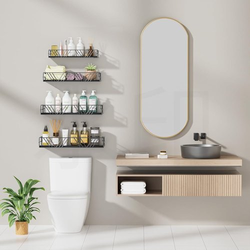 Amaoot Floating Shelves - Set of 4 Mounted Wood Wall Shelves for Living Room, Bedroom & Kitchen Decor
