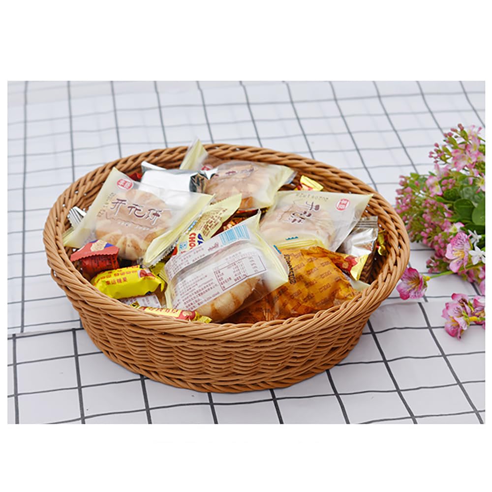 RT&BS 2pcs Round Wicker Bread Basket, Round Wicker Fruit Basket, Woven Egg Baskets, Reusable Handwoven Storage Baskets for Living Room, Kitchen, Store, Restaurant, Outdoor, Party (Brown, M)