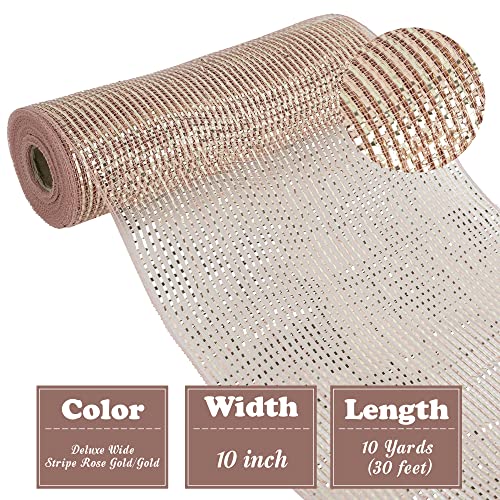 Deluxe Rose Gold Foil Deco Mesh 10in Roll – 30ft, for Wreaths, Garlands, Christmas Decor