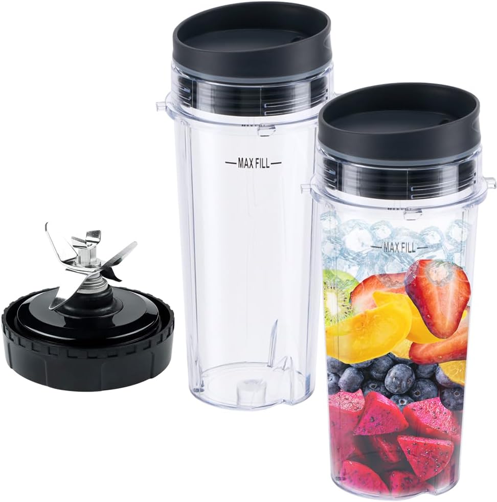 Nutri Ninja Replacement Parts - 6-Fin Blender Male Blade & Cup Set | Compatible with BL660, BL770, BL780, BL740 (5-Pack)