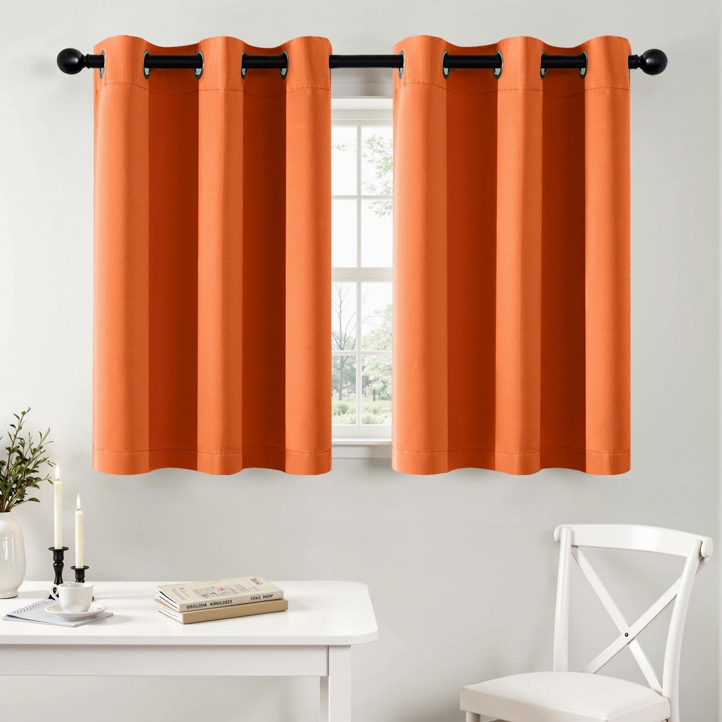 MIULEE Short Orange Blackout Curtains - Thermal Insulated Grommet Drapes for Kitchen & Bathroom | 40" x 36" (2 Panels)