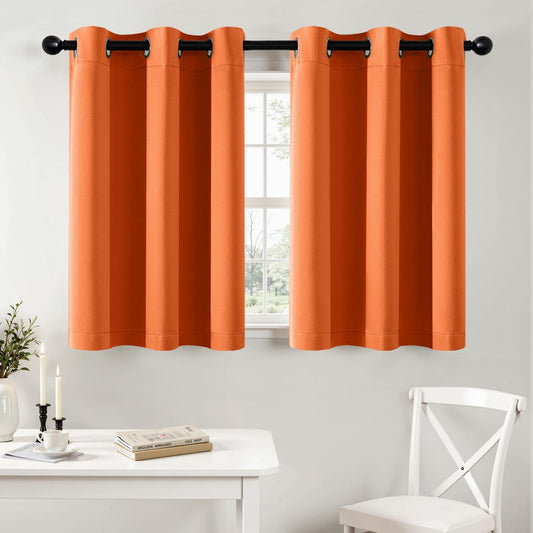 MIULEE Short Orange Blackout Curtains - Thermal Insulated Grommet Drapes for Kitchen & Bathroom | 40" x 36" (2 Panels)